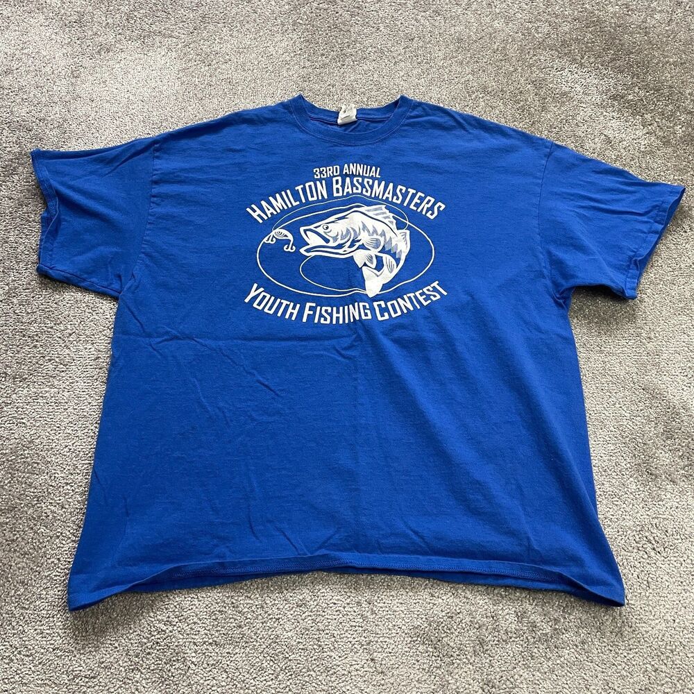 Gildan Ultra Cotton Graphic T-Shirt Unisex 2XL Blue 33rd Annual Hamilton Fishing